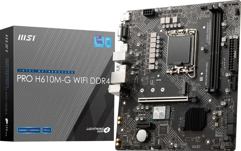 MSI PRO H610M-G WIFI DDR4 w/ DDR4-3200, 7.1 Audio, M.2, Gigabit LAN, Wi-fi AC and Bluetooth 4.2