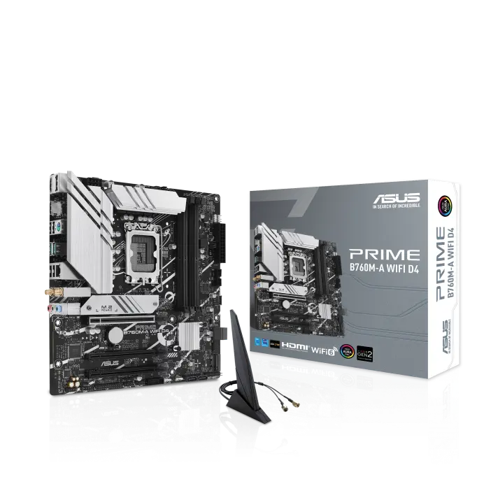 ASUS PRIME B760M-A AX w/ DDR5-7200+(OC), PCIe 4.0, 2x M.2 Slots, 6x SATA Ports, Wi-Fi 6, Bluetooth 5.2, Black