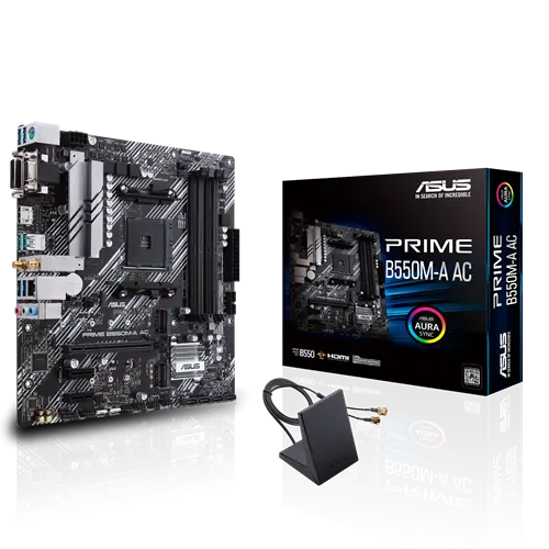 ASUS PRIME B550M-A AC w/ DDR4-4866 (O.C), Dual M.2 Slots, 7.1 Audio, Gigabit LAN, Wi-Fi 802.11ac, Bluetooth 5.0, Black